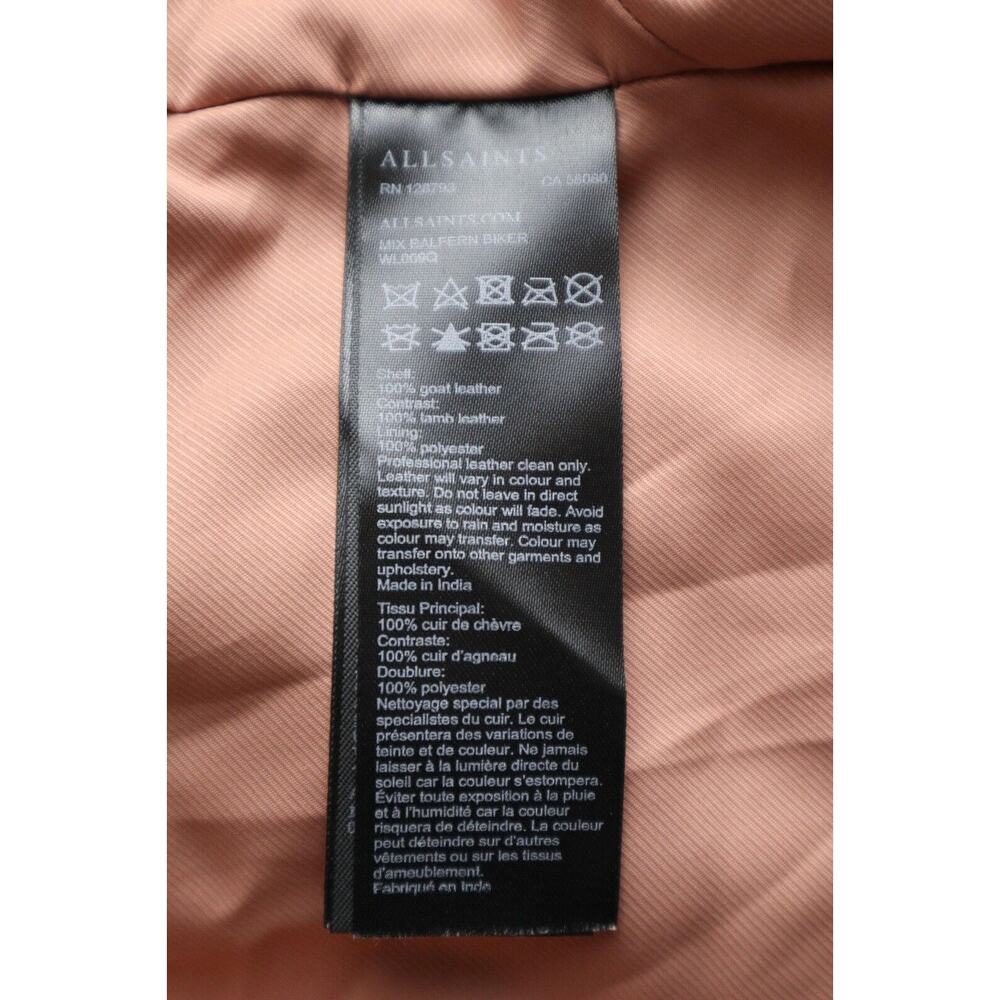 AllSaints Size 4 Balfern Biker Jacket Suede Leather Moto Cream Pink Mix - Picture 13 of 13